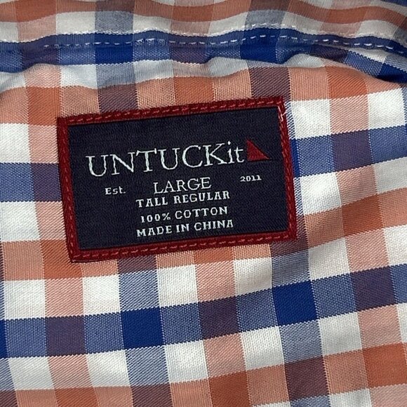 UNTUCKit Highland Shirt Mens LT Blue Orange Check Long Sleeve Button Up New - Picture 7 of 9
